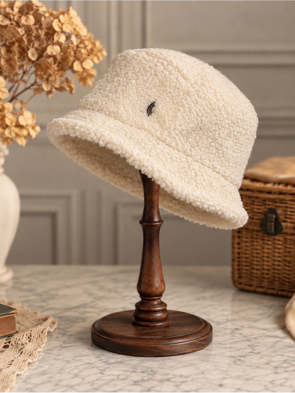 Lolë Cream Sherpa Fleece Cozy Winter Bucket Hat